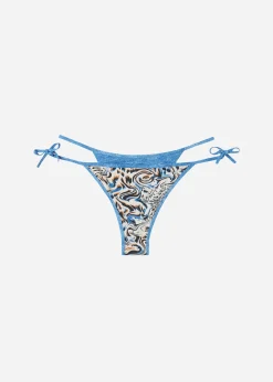 Bikini^Calzedonia Mykonos Double Face Bow Brazilian Bikini Bottoms 690C - Denim Blue Animal Print