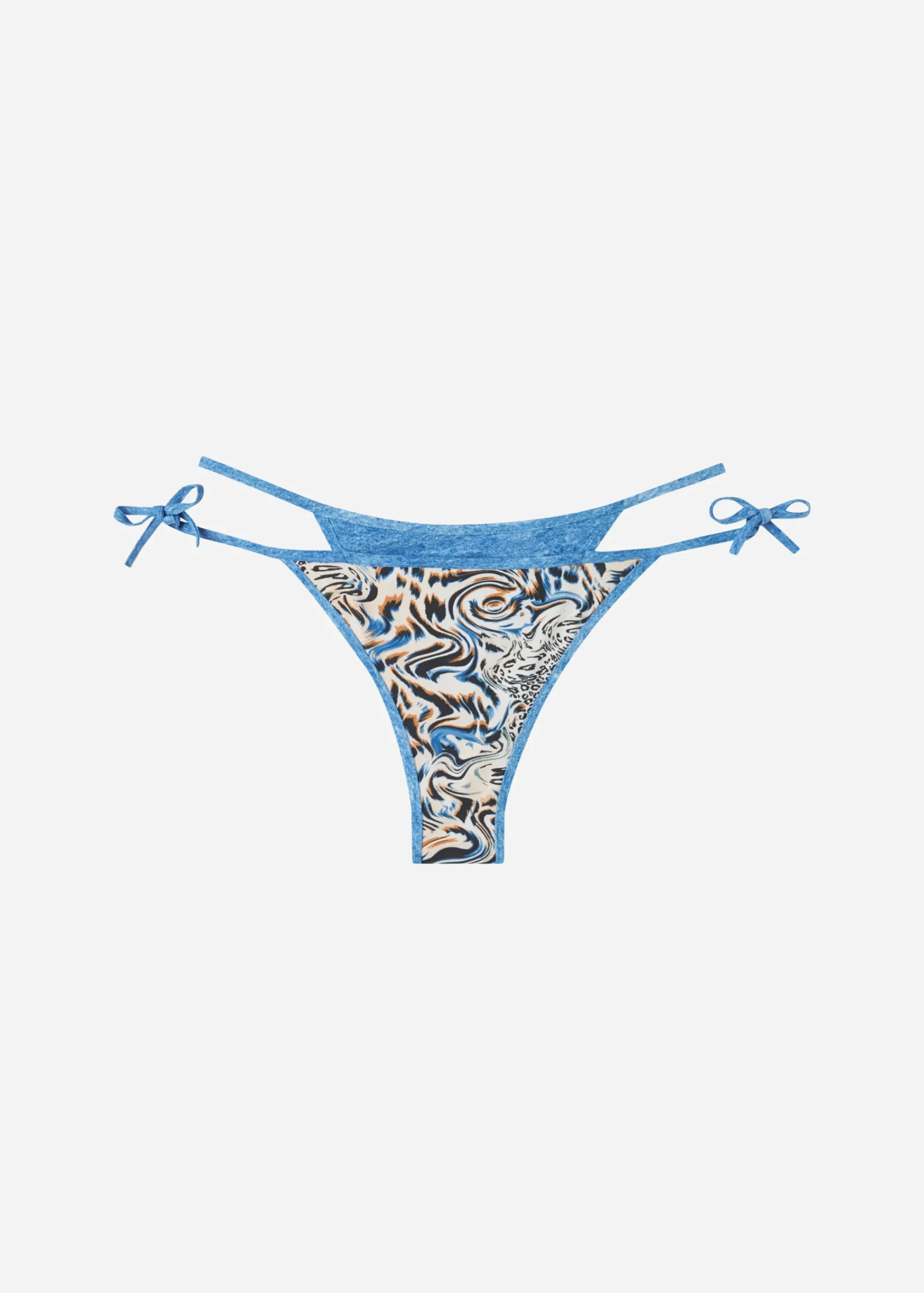 Bikini^Calzedonia Mykonos Double Face Bow Brazilian Bikini Bottoms 690C - Denim Blue Animal Print