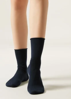 Short Socks^Calzedonia Non-Elastic Cotton Ankle Socks 016 - Blue