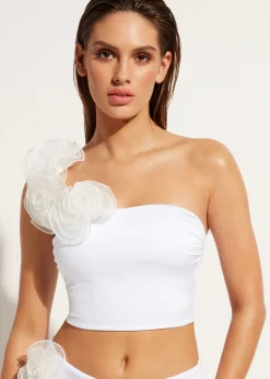 Bikini^Calzedonia One-Shoulder Bandeau Tankini Top Bora Bora 704C - Shiny White