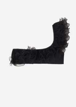 Bikini^Calzedonia One-Shoulder Lightly Padded Bandeau Bikini Top Singapore 701C - Black Ruffle