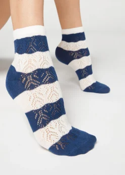 Short Socks^Calzedonia Openwork And Striped Short Socks 9658 - Blue Openwork Stripe