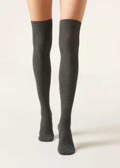 Over-The-Knee Socks^Calzedonia Openwork Wool Over-The-Knee Socks 9550 - Ch-Costina Antracite