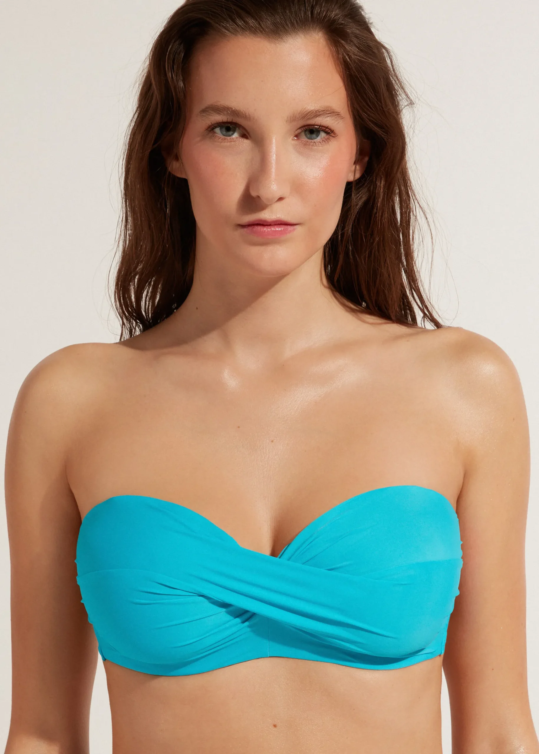 Bikini^Calzedonia Padded Bandeau Bikini Top Indonesia 616C - Turquoise Green