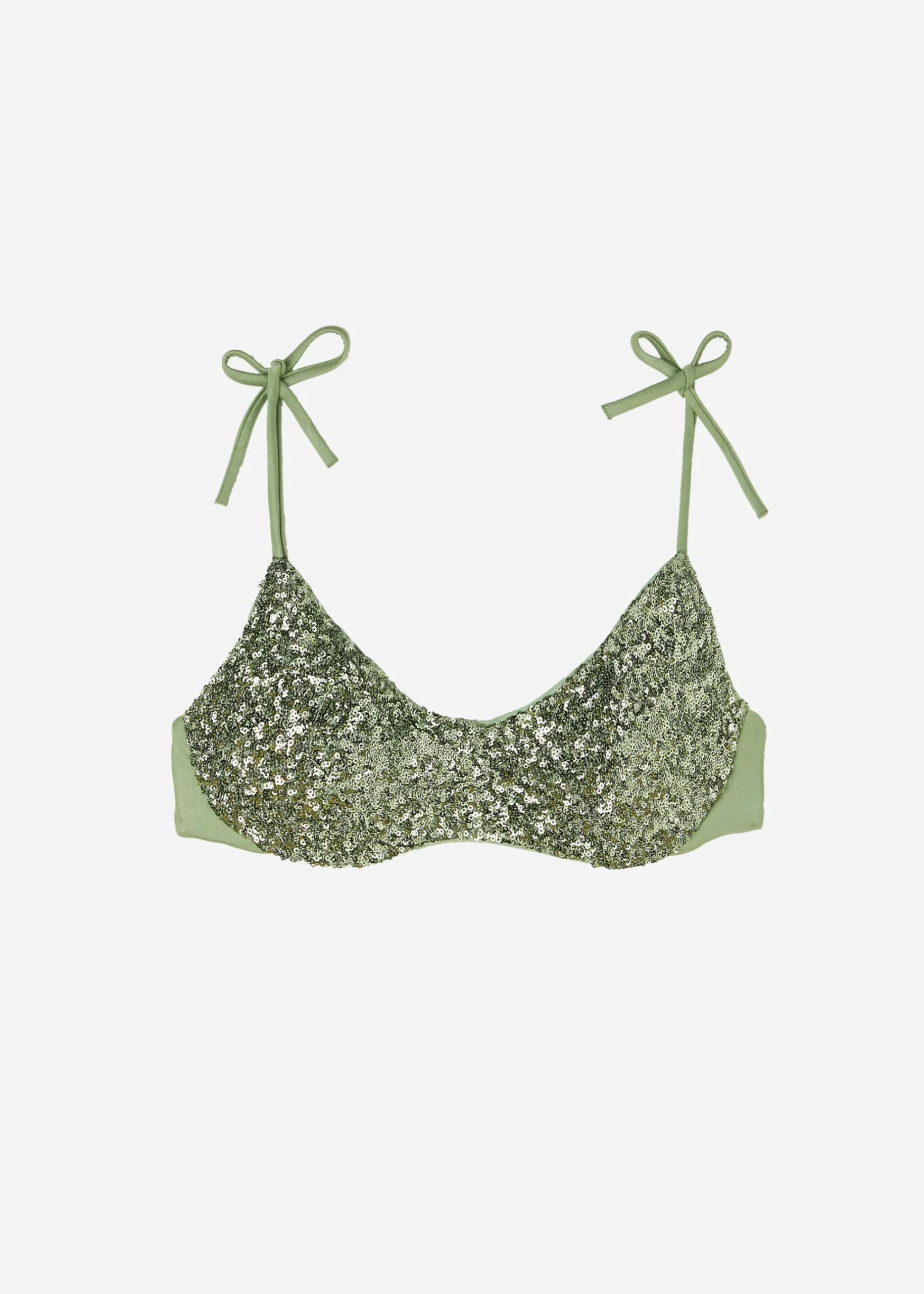 Bikini^Calzedonia Padded Crop Bikini Top Cannes 622C - Paillettes Desert Green