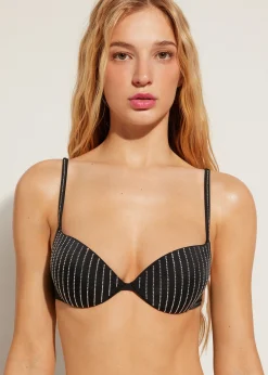 Bikini^Calzedonia Padded Push-Up Bikini Top Shanghai 623C - Black Rhinestone
