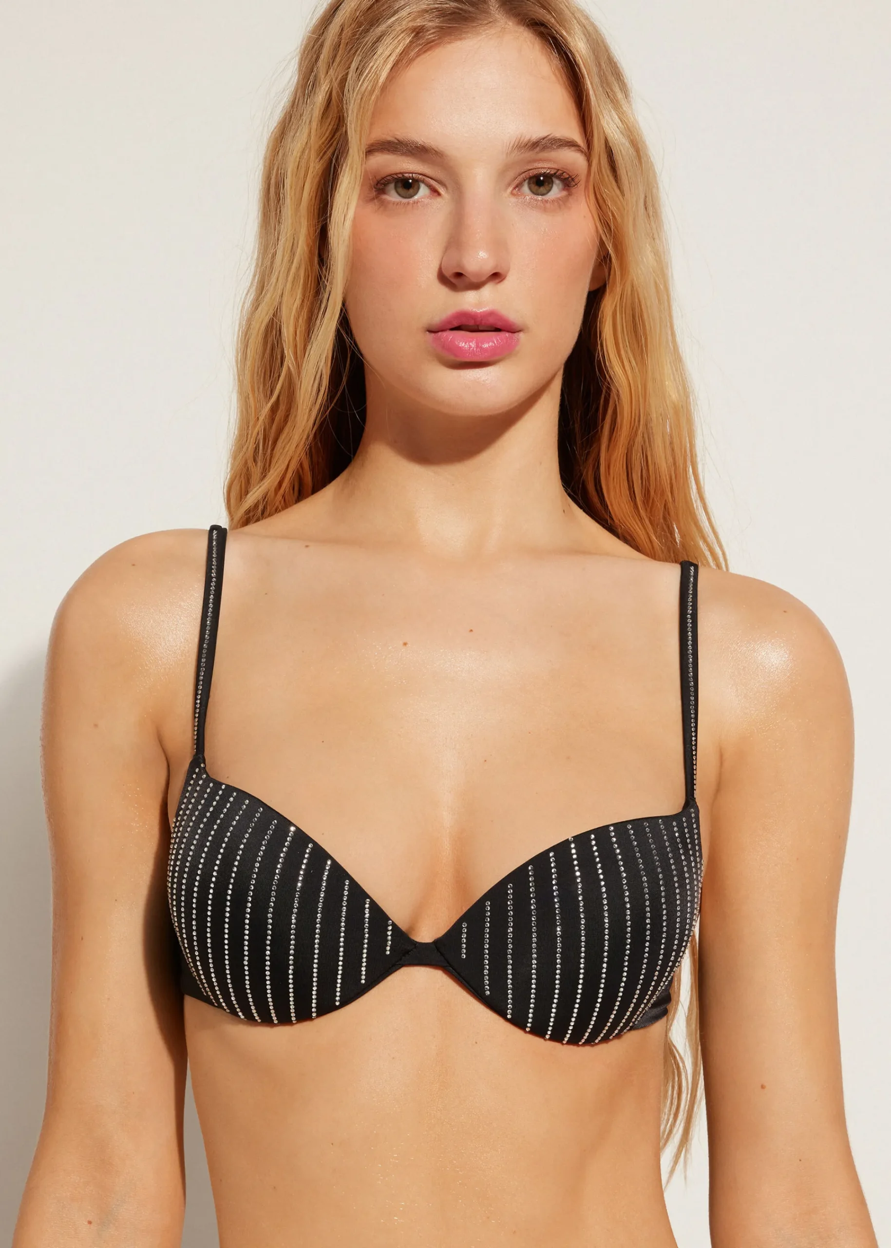 Bikini^Calzedonia Padded Push-Up Bikini Top Shanghai 623C - Black Rhinestone