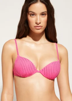 Bikini^Calzedonia Padded Push-Up Bikini Top Shanghai 625C - Bright Pink Rhinestone