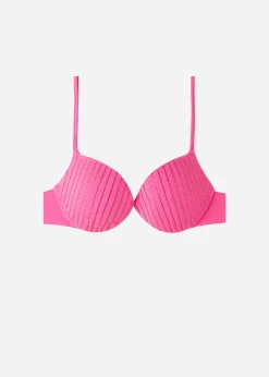 Bikini^Calzedonia Padded Push-Up Bikini Top Shanghai 625C - Bright Pink Rhinestone
