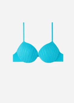 Bikini^Calzedonia Padded Push-Up Bikini Top Shanghai 626C - Turquoise Green Rhinestone