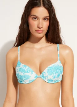 Bikini^Calzedonia Padded Push-Up Bikini Top Sorrento 696C - Summer Palm Tree Pattern
