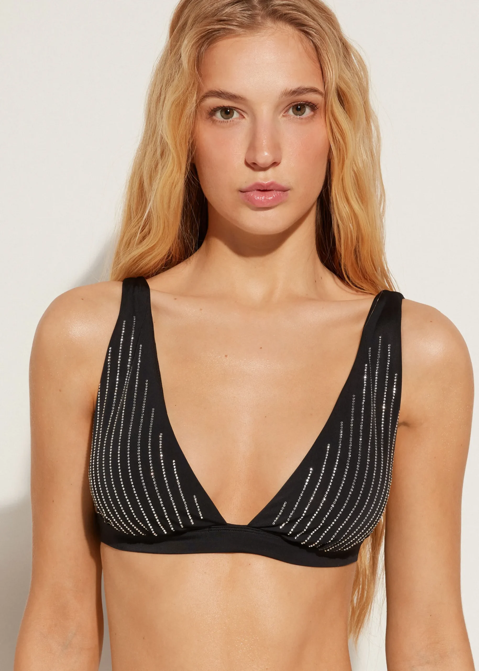 Bikini^Calzedonia Padded Triangle Bikini Top Shanghai 623C - Black Rhinestone