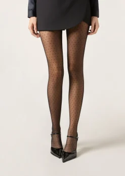 Patterned Tights^Calzedonia Polka Dot 20 Denier Invisible Sheer Tights 019 - Black