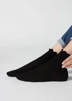 Short Socks^Calzedonia Ribbed Cotton Ankle Socks 8506 - Black Romantic Ribbed