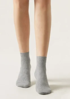 Short Socks^Calzedonia Ribbed Short Socks 042 - Mid Grey Blend