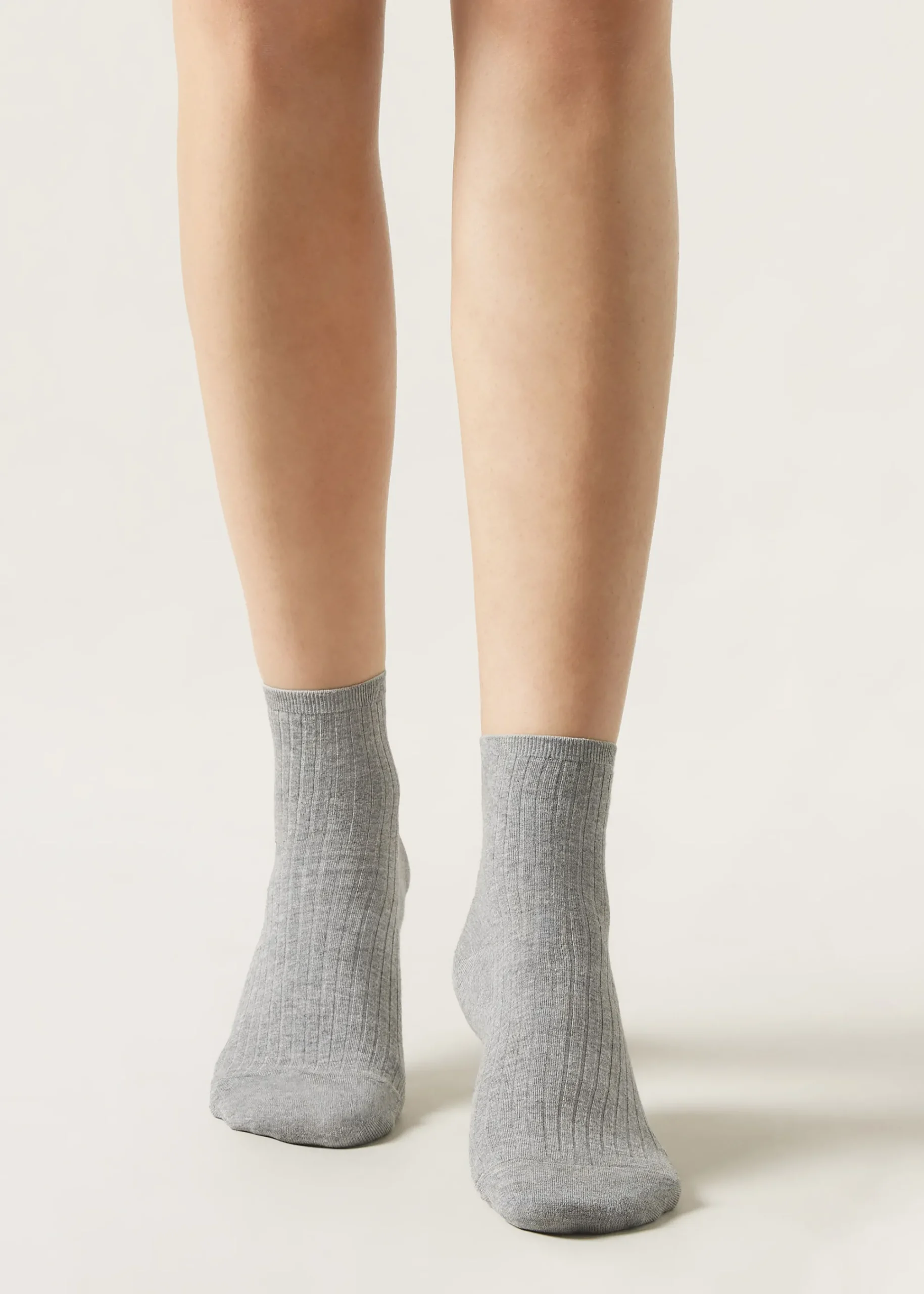 Short Socks^Calzedonia Ribbed Short Socks 042 - Mid Grey Blend