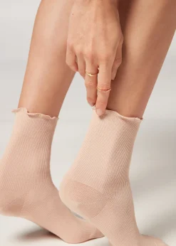 Short Socks^Calzedonia Ribbed Short Socks 9622 - Powder Pink Romantic Rib