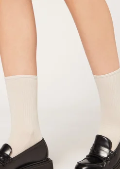 Short Socks^Calzedonia Ribbed Short Socks 9774 - Natural Pearl Rib