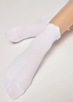 Short Socks^Calzedonia Ribbed Short Socks With Romantic Trim 9197 - Ribbed Romantic White