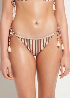 Bikini^Calzedonia Rodi Stripe Bow Bikini Bottoms 687C - Brown/White Stripes