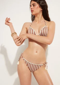 Bikini^Calzedonia Rodi Stripe Bow Brazilian Bikini Bottoms 687C - Brown/White Stripes