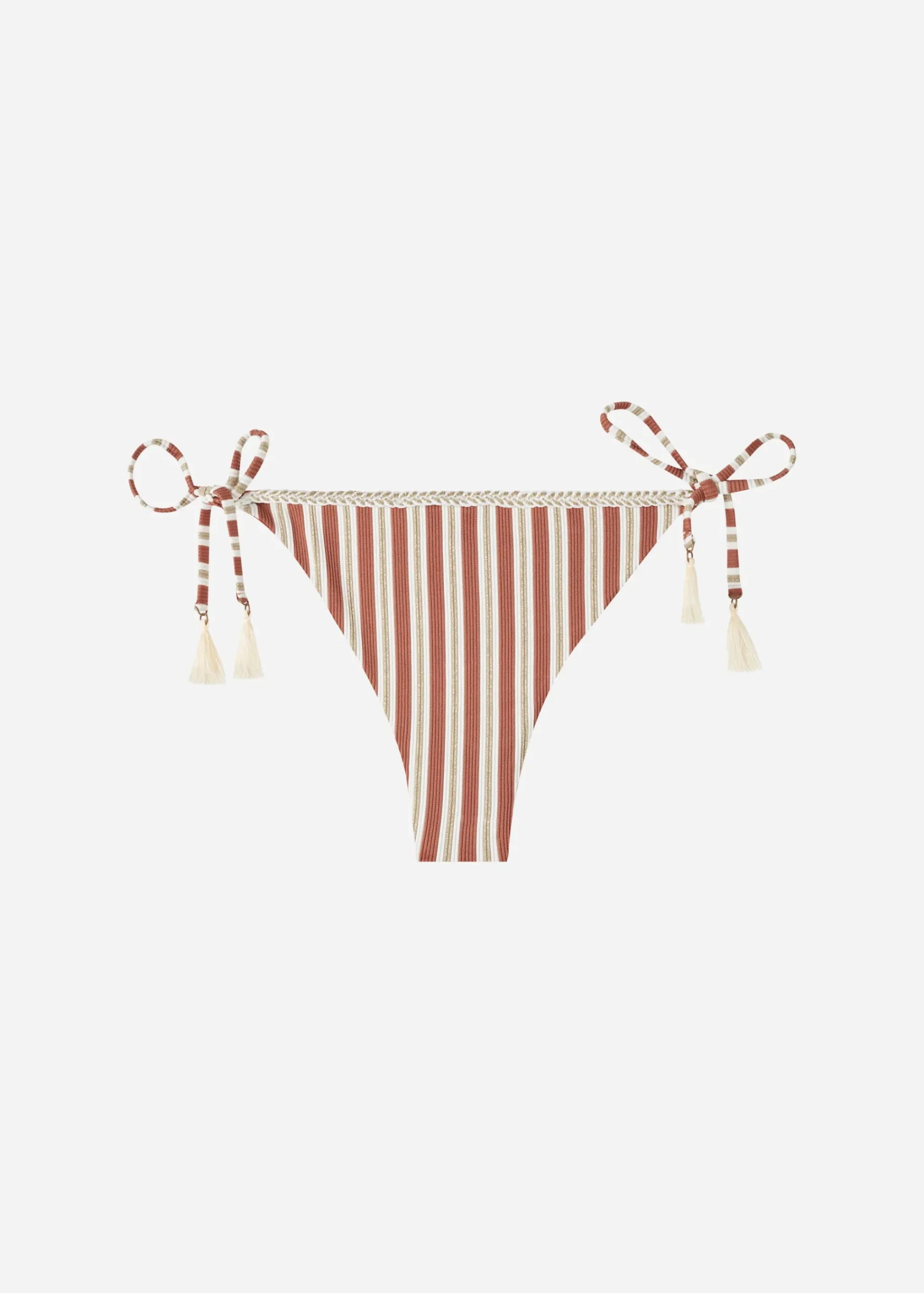 Bikini^Calzedonia Rodi Stripe Bow Brazilian Bikini Bottoms 687C - Brown/White Stripes