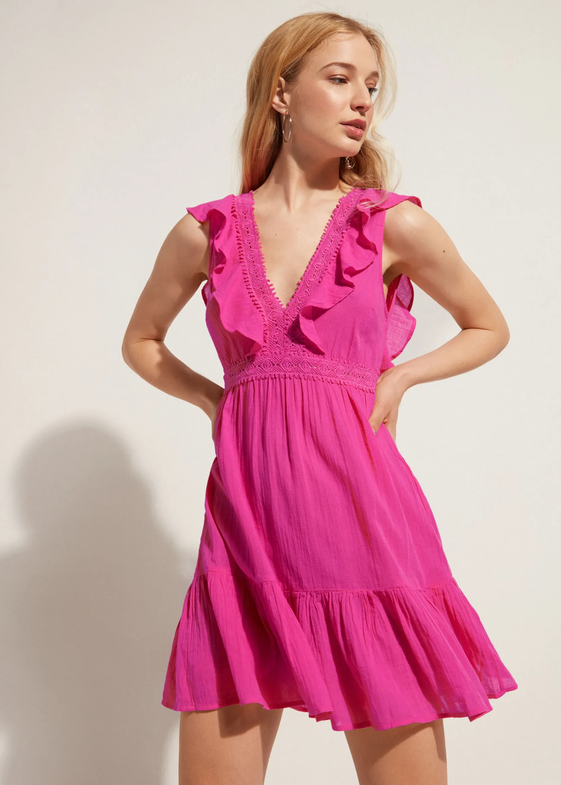 Beachwear^Calzedonia Ruffle Passementerie Short Dress 614C - Bright Pink