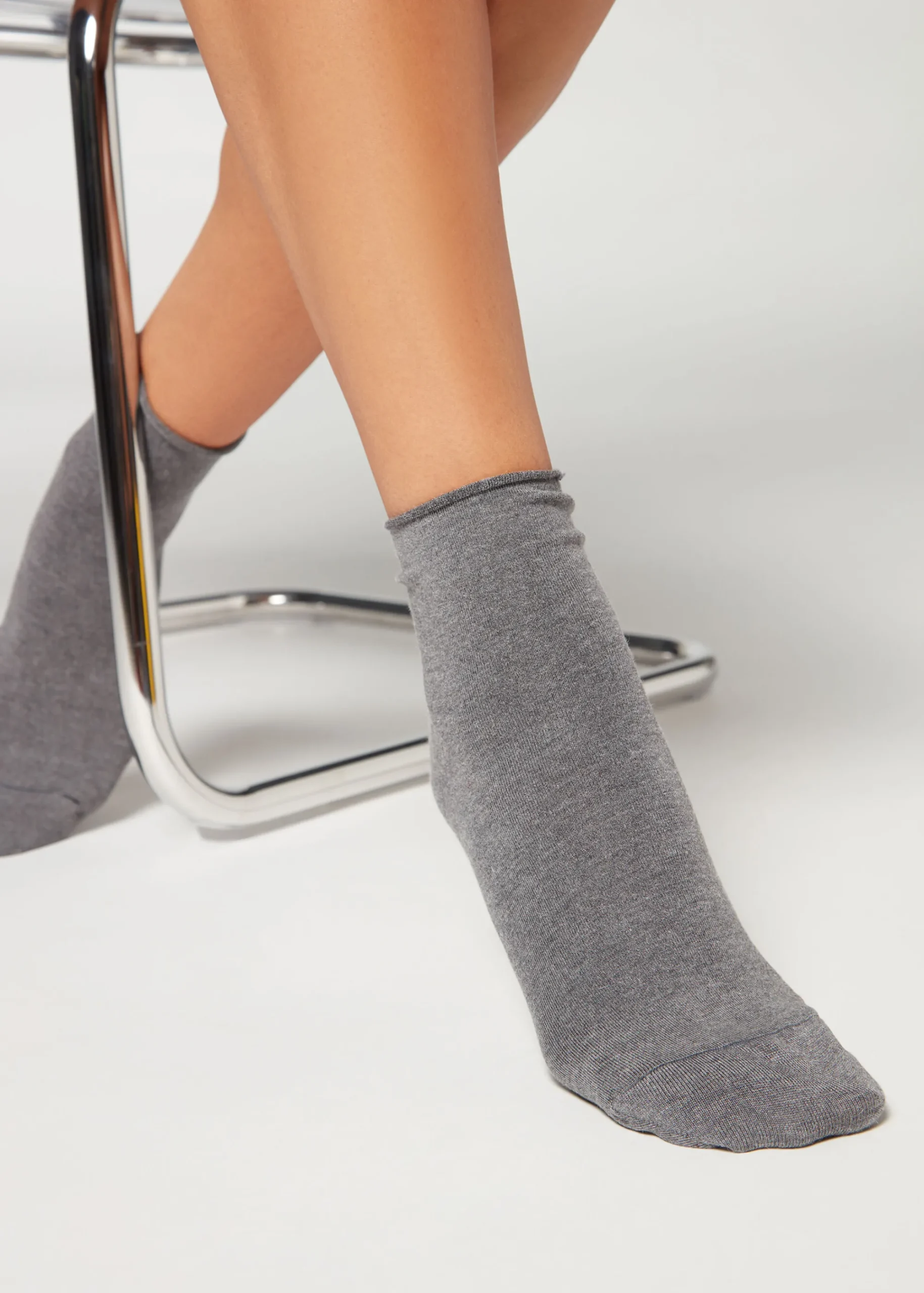 Short Socks^Calzedonia Seamless Short Socks With Cashmere 042 - Mid Grey Blend