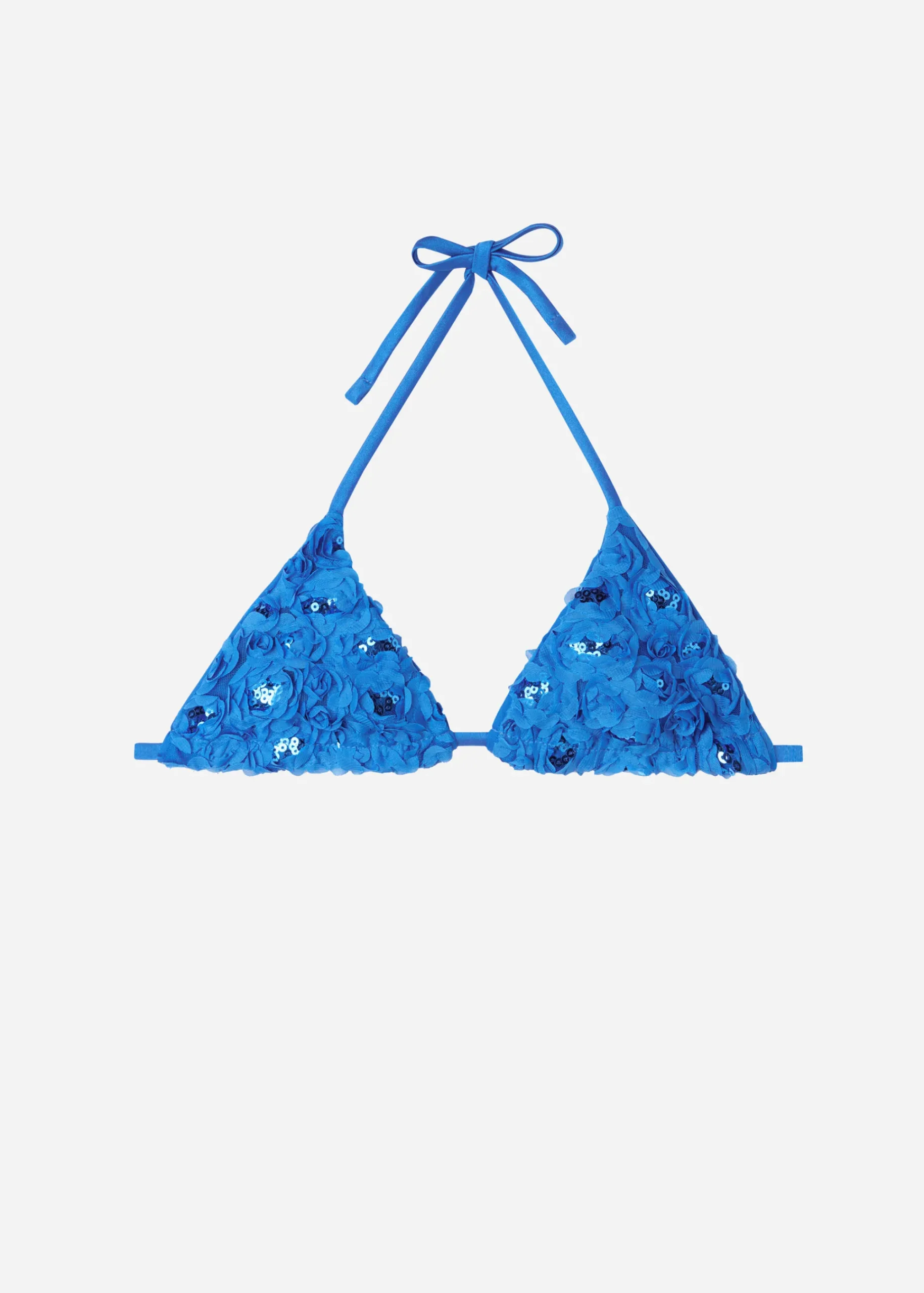 Bikini^Calzedonia Sequin Floral Slide Triangle Bikini Top Parigi 699C - Blue Roses