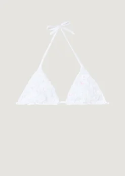 Bikini^Calzedonia Sequin Floral Slide Triangle Bikini Top Parigi 709C - White Roses