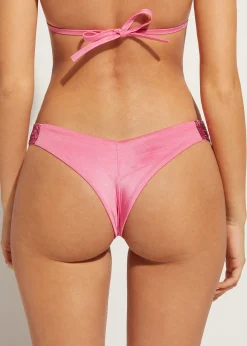 Bikini^Calzedonia Sequin High-Leg Brazilian Bikini Bottoms Cannes 620C - Pink Sequin