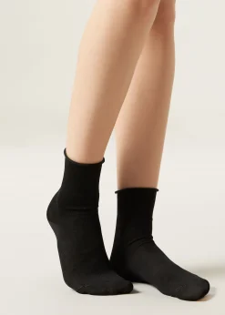 Short Socks^Calzedonia Short Lisle Socks With Raw Cut Cuffs 019 - Black