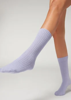Short Socks^Calzedonia Short Ribbed Socks With Wool And Cashmere 9612 - Lilla Ametista