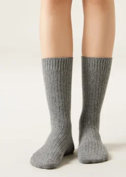 Short Socks^Calzedonia Short Ribbed Socks With Wool And Cashmere 031 - Grey Blend