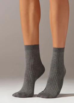 Short Socks^Calzedonia Short Socks With Cashmere 042 - Mid Grey Blend