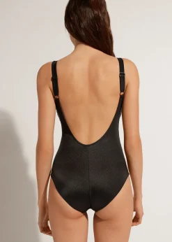 One-Piece Swimswuits^Calzedonia Slimming Padded Swimsuit Cannes 650C - Black Sequin