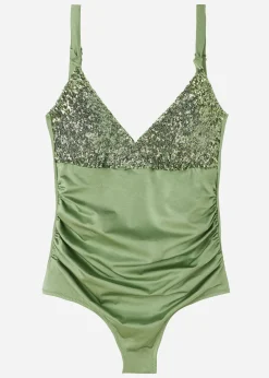 One-Piece Swimswuits^Calzedonia Slimming Padded Swimsuit Cannes 622C - Paillettes Desert Green