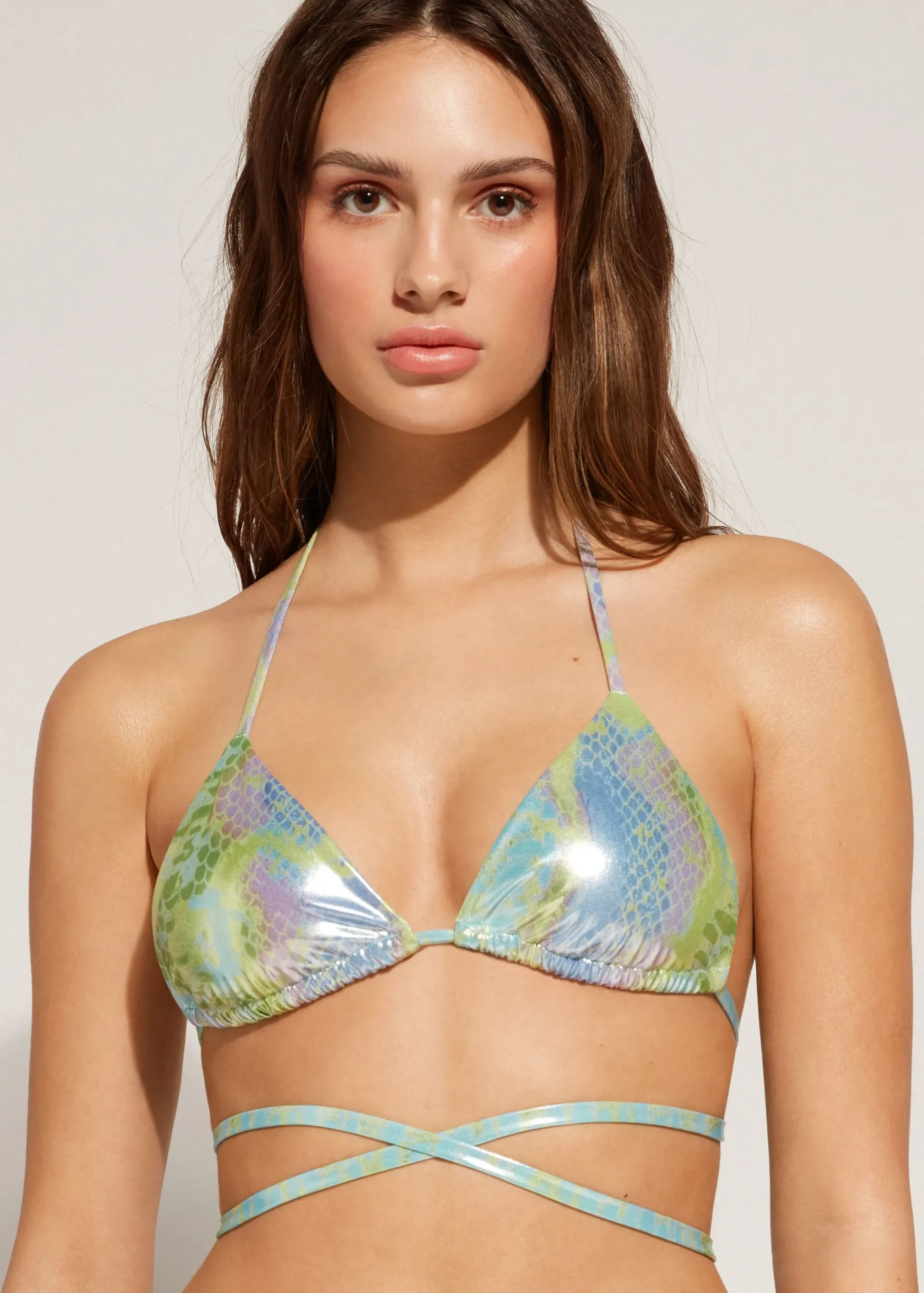 Bikini^Calzedonia Snake Print Slide Triangle Bikini Top Las Palmas 636C - Shiny Snake