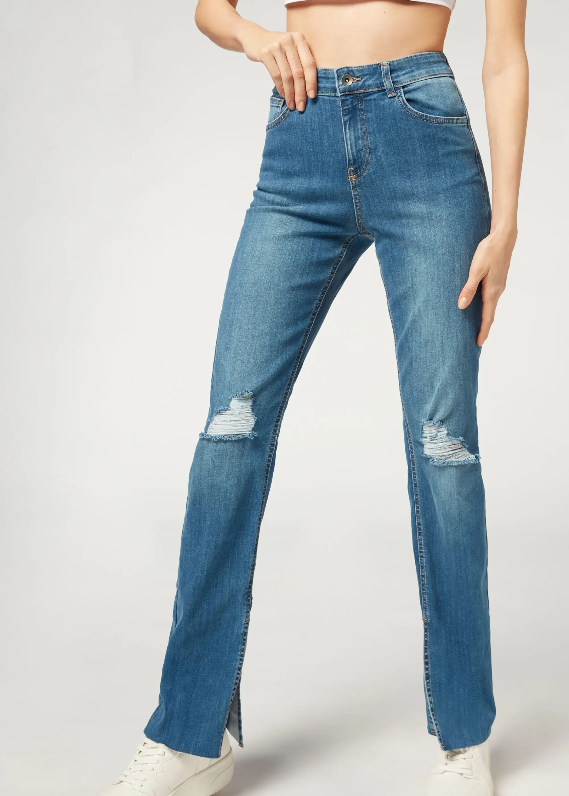 Jeans^Calzedonia Straight Ripped Jeans 5226 - Blue Denim