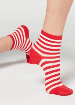Short Socks^Calzedonia Stripe Patterned Short Socks 9665 - Red Stripe