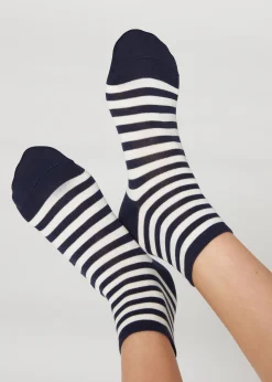 Short Socks^Calzedonia Stripe Patterned Short Socks 9664 - Blue Stripes