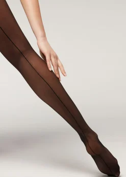 Patterned Tights^Calzedonia Total Shaper Back Seam Tights 4036 - Rear Black Stripe