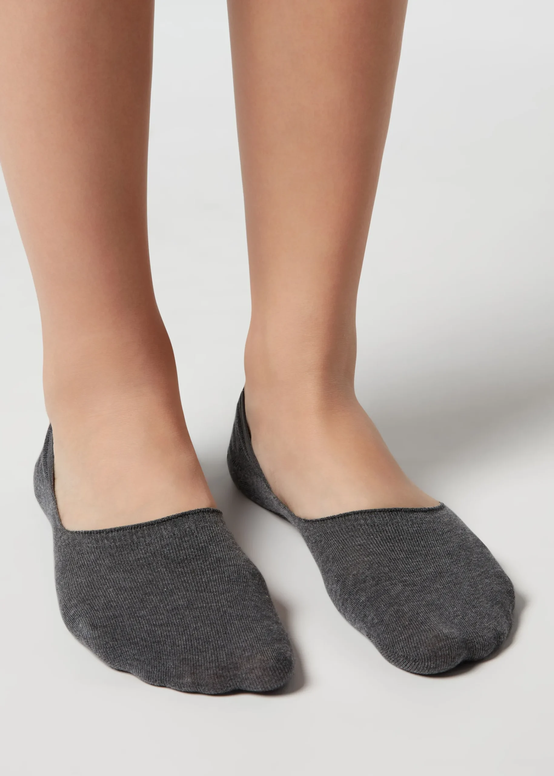 Invisible^Calzedonia Unisex Cotton Invisible Socks 042 - Mid Grey Blend