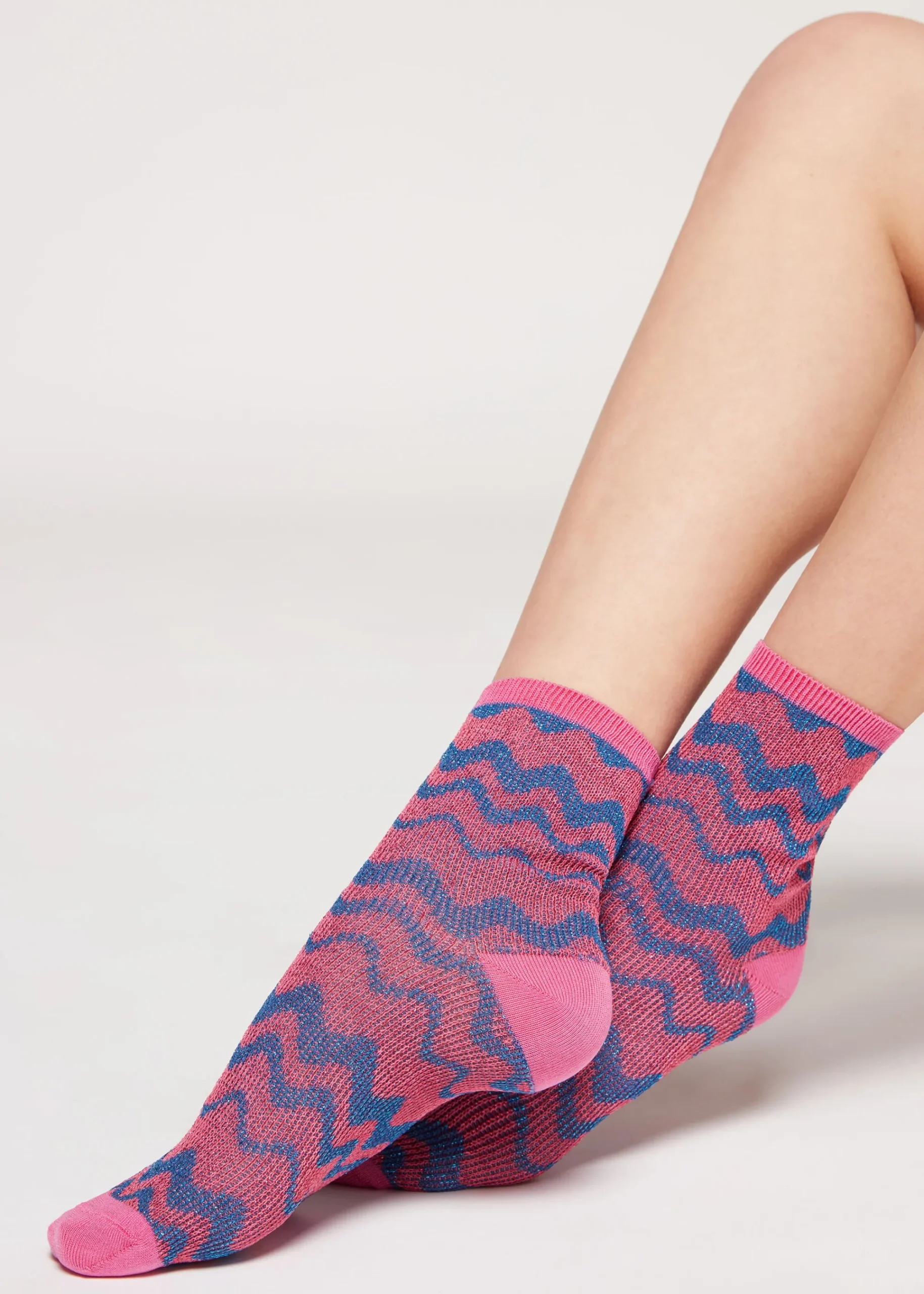 Short Socks^Calzedonia Wave Motif Short Socks With Glitter 9694 - Fuchsia Wave Glitter